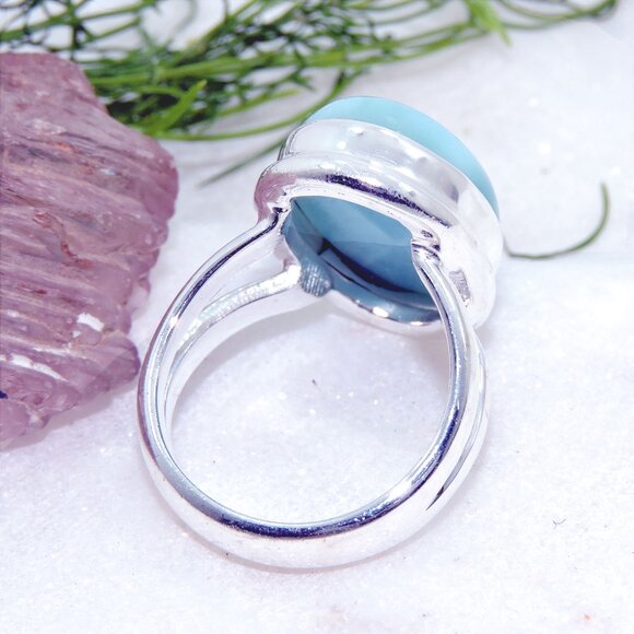Larimar Gemstone Sterling Silver Ring, 925 Sterling Silver Ring ,Ring Size:- 6US - Picture 5 of 5